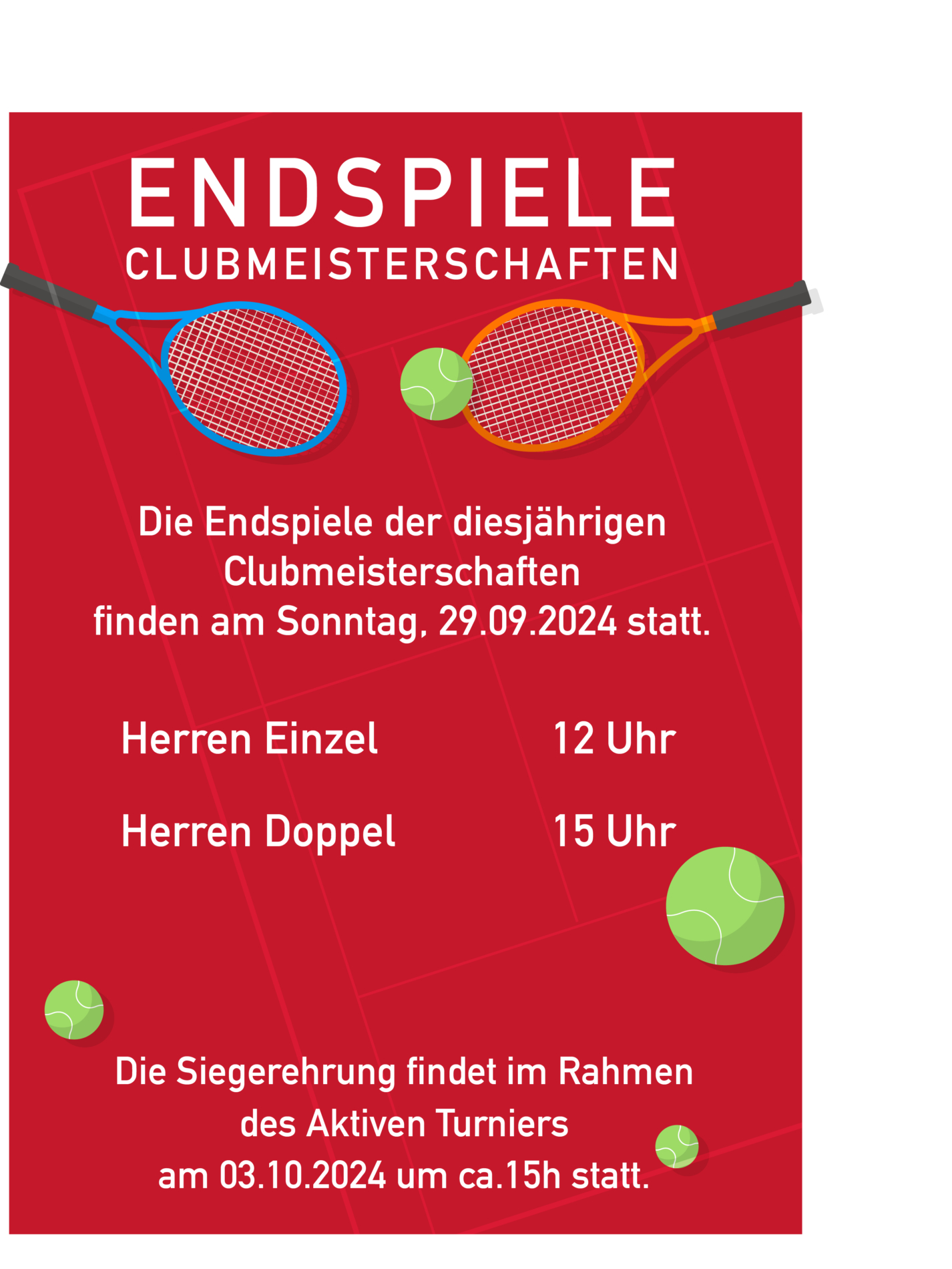 Endspiele Clubmeisterschaften finden am Sonntag, 29.09.2024 statt